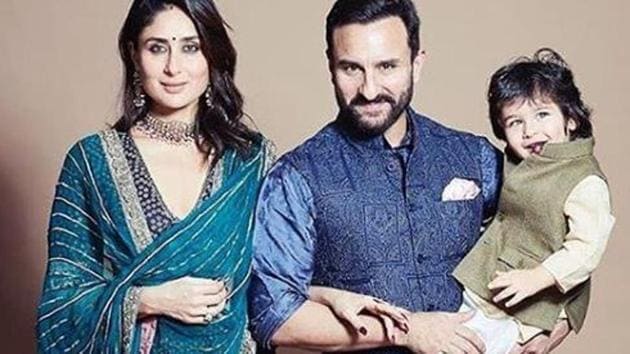 Kareena Kapoor, Saif Ali Khan and Taimur pose for Diwali. Kareena Kapoor, Saif Ali Khan and Taimur pose for Diwali.