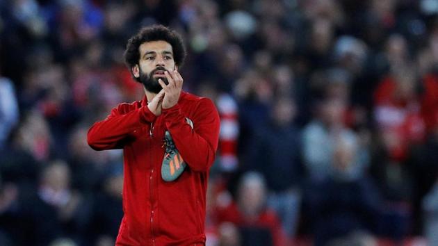 Mohamed Salah applauds the fans after the match(REUTERS)