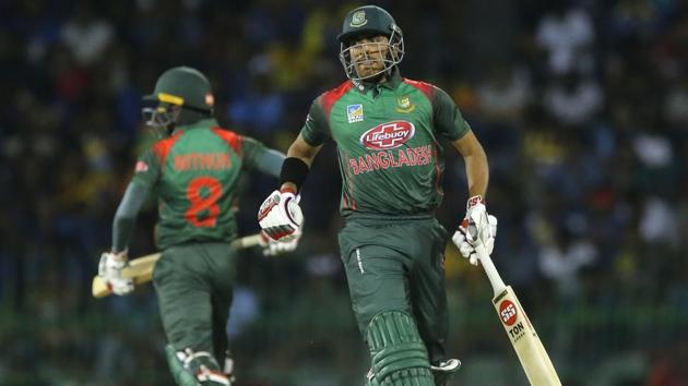 Bangladeshi batsmen Soumya Sarkar, right, and Mohammad Mithun run between wickets.(AP) Bangladeshi batsmen Soumya Sarkar, right, and Mohammad Mithun run between wickets.(AP)