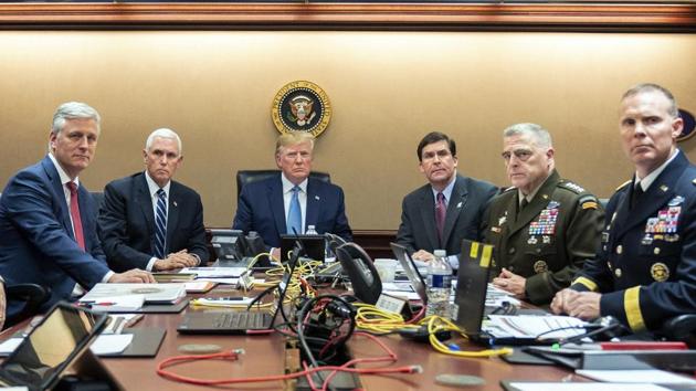 President Donald Trump in the Situation Room of the White House in Washington. monitoring developments as in the U.S. Special Operations forces raid that took out Islamic State leader Abu Bakr al-Baghdadi. (AP photo) President Donald Trump in the Situation Room of the White House in Washington. monitoring developments as in the U.S. Special Operations forces raid that took out Islamic State leader Abu Bakr al-Baghdadi. (AP photo)