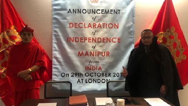 Addressing a press conference, Yamben Biren and Narengbam Samarjit said they were speaking on behalf of the ‘Maharaja of Manipur’ to formally launch the government-in-exile(Twitter) Addressing a press conference, Yamben Biren and Narengbam Samarjit said they were speaking on behalf of the ‘Maharaja of Manipur’ to formally launch the government-in-exile(Twitter)