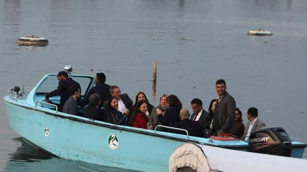 A delegation of European Union lawmakers takes a local shikara ride in the Dal Lake, in Srinagar, Jammu and Kashmir, India, on Tuesday, October 29, 2019.(Waseem Andrabi / HT Photo)