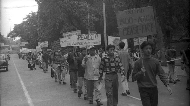 A Nagaland students’ demonstration in New Delhi on October 29, 1997. The 2015 framework agreement came after over 80 rounds of negotiations spanning 18 years, with the first breakthrough in 1997 when a ceasefire agreement was sealed after decades of insurgency. An agreement was made on no counter insurgency offensives against the NSCN(IM), who in turn would not attack Indian forces. (HC Tiwari / HT Archive)