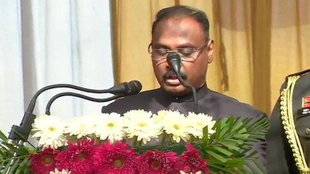 Girish Chandra Murmu took oath as the lieutenant governor of the Union Territory of Jammu and Kashmir on Thursday .(ANI Photo)