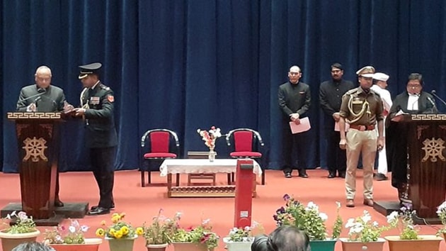 RK Mathur was sworn-in as the first L-G of the union territory of Ladakh on October 31, 2019.(Photo: PIB/ Twitter)