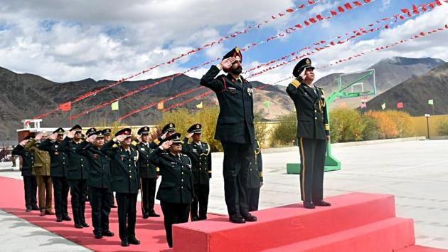 A ceremonial Border Personnel Meeting(BPM) on ‘Chinese National Day’ held at Chinese BPM hut at Moldo in Eastern Ladakh on October 1. Delegations of both countries reaffirmed their commitment towards enhancing existing cordial relations and maintaining peace.(Photo: ANI) A ceremonial Border Personnel Meeting(BPM) on ‘Chinese National Day’ held at Chinese BPM hut at Moldo in Eastern Ladakh on October 1. Delegations of both countries reaffirmed their commitment towards enhancing existing cordial relations and maintaining peace.(Photo: ANI)