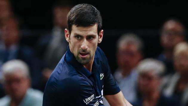 Serbia's Novak Djokovic in action against England's Kyle Edmund.(AP)