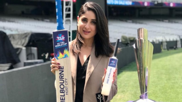 Kareena Kapoor Khan with the ICC World T20 trophy.(Twitter)