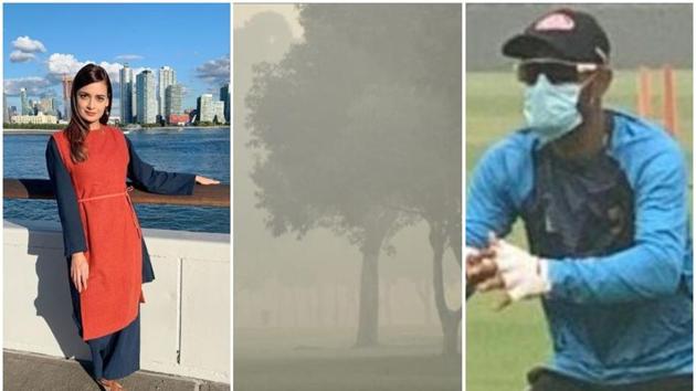 Dia Mirza has criticised BCCI’s decision to host a T20 match Delhi as Delhi pollution hits ‘emergency’ levels. (Instagram/ANI/HT Photo) Dia Mirza has criticised BCCI’s decision to host a T20 match Delhi as Delhi pollution hits ‘emergency’ levels. (Instagram/ANI/HT Photo)