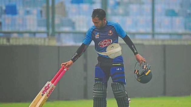 Bangladesh’s Mushfiqur Rahim during a practice session ahead of their first T20 international match against India, at Arun Jaitley Cricket Stadium, in New Delhi on Thursday.(Burhaan Kinu/HT PHOTO)