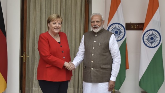 India and Germany will strengthen bilateral and multilateral cooperation to deal with dangers of terrorism and militancy, Prime Minister Narendra Modi said on Friday after meeting with German chancellor Angela Merkel.(HT Photo)