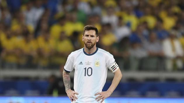 Argentina's Lionel Messi during a Copa America semifinal match against Brazil at the Mineirao stadium in Belo Horizonte.(AP)