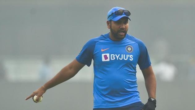 India's Rohit Sharma takes part in a practice session at Arun Jaitley Cricket Stadium.(AFP)
