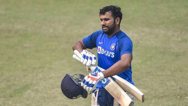 New Delhi: Indian captain Rohit Sharma during a practice session at Arun Jaitley Stadium.(PTI)