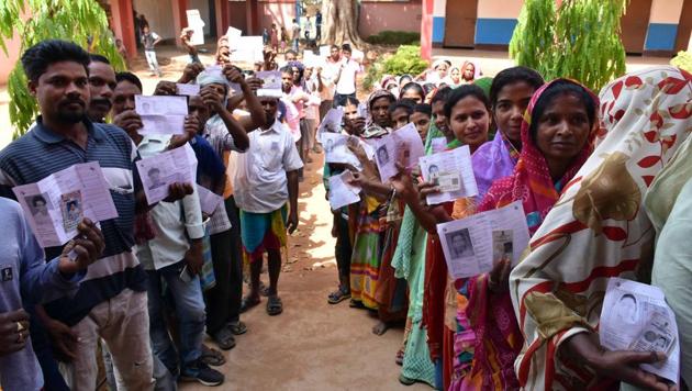 Old aged rural voters coming out from the polling booth after casting their vote in Jharkhand. The term of the outgoing assembly expires on 1 January 2020.(HT file photo)