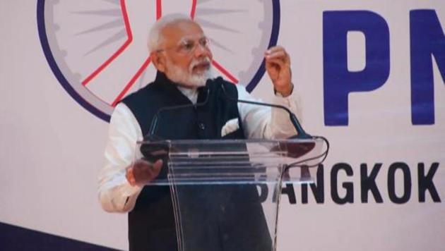 At ‘Sawasdee PM Modi’ event in Bangkok, Prime Minister Narendra Modi hailed the “deep friendly and historical relationship” with Thailand on Saturday.(@BJP4India/Twitter) At ‘Sawasdee PM Modi’ event in Bangkok, Prime Minister Narendra Modi hailed the “deep friendly and historical relationship” with Thailand on Saturday.(@BJP4India/Twitter)