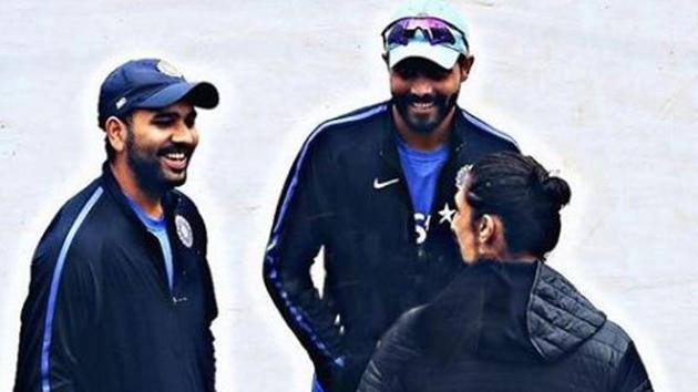 Rohit Sharma, Ravindra Jadeja (C) and Ishant Sharma (R).(Rohit Sharma/ Instagram)