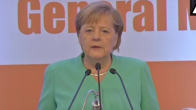 German Chancellor Angela Merkel addressed a business meeting in New Delhi on November 2, 2019.(ANI / Twitter)