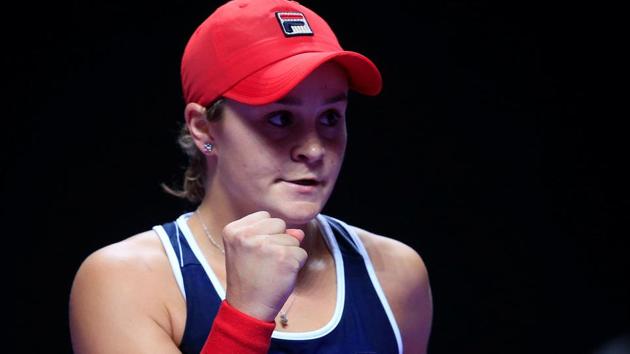 Australia's Ashleigh Barty reacts during her semi final match against Czech Republic's Karolina Pliskova.(REUTERS)