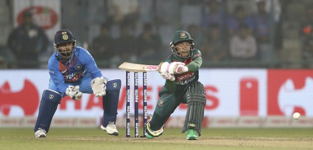 Bangladesh's Bangladesh's Mustafiqur Rahman plays a shot against India. (AP)