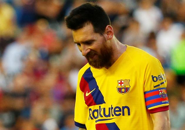 Barcelona's Lionel Messi looks dejected at the end of the match. (REUTERS) Barcelona's Lionel Messi looks dejected at the end of the match. (REUTERS)