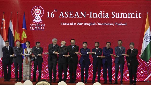 Leaders during ASEAN-India summit in Nonthaburi, Thailand. (AP photo) Leaders during ASEAN-India summit in Nonthaburi, Thailand. (AP photo)