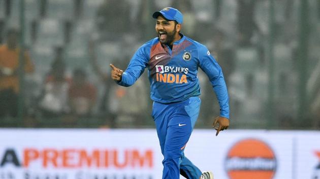 Indian team captain Rohit Sharma celebrates. (PTI) Indian team captain Rohit Sharma celebrates. (PTI)