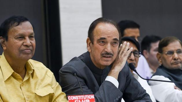 Senior Congress leader Ghulam Nabi Azad with other leaders during a press conference after a meeting of some like-minded opposition parties, in New Delhi. (PTI photo) Senior Congress leader Ghulam Nabi Azad with other leaders during a press conference after a meeting of some like-minded opposition parties, in New Delhi. (PTI photo)