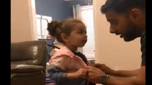 The dad lovingly tells Mila that they have to return the jacket since it doesn’t belong to her. (Twitter/@samaraa) The dad lovingly tells Mila that they have to return the jacket since it doesn’t belong to her. (Twitter/@samaraa)