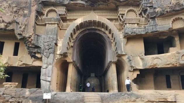 The caves are 400 feet above Bhaja Village.  (Deepinder Singh Kapany) 