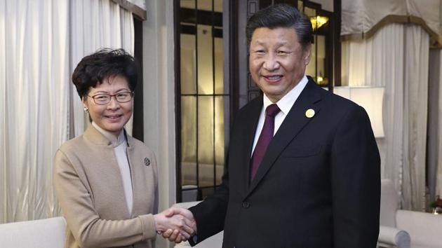 Chinese President Xi Jinping with Hong Kong Chief Executive Carrie Lam.(AP photo)