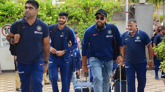 Indian men's cricket T20 team arrive at a hotel. (PTI) Indian men's cricket T20 team arrive at a hotel. (PTI)