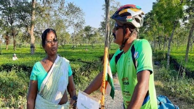 Rajib Azad, a resident of Ahmedabad on bicycle tour.(ANI)