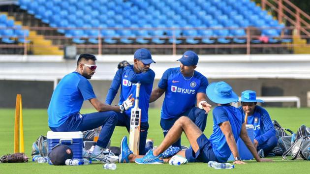 Indian cricket players during a practice session.(PTI)