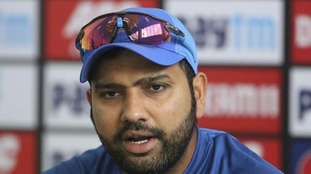 Indian captain Rohit Sharma speaks during a press conference.(AP)