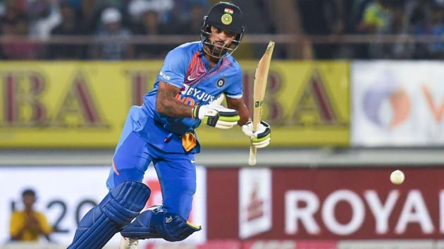 Indian player Shikhar Dhawan plays a shot. (PTI)