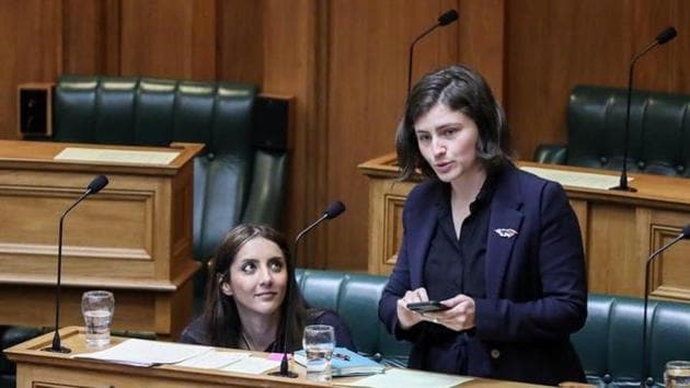 Chloe Swarbrick was speaking during debate on Tuesday about the Zero Carbon bill, which would set a target of zero carbon emissions for the country by 2050.(@_chloeswarbrick/twitter)