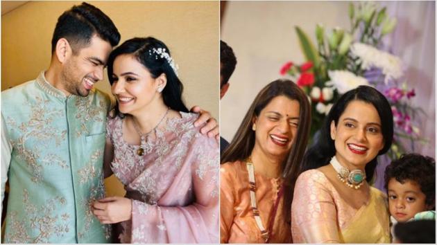 Kangana Ranaut and her family at her brother’s engagement ceremony.