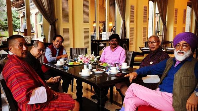 Mandip Singh Soin (extreme right) with fellow alumni of St Stephens college, in Thimphu, Bhutan. Mandip Singh Soin (extreme right) with fellow alumni of St Stephens college, in Thimphu, Bhutan.