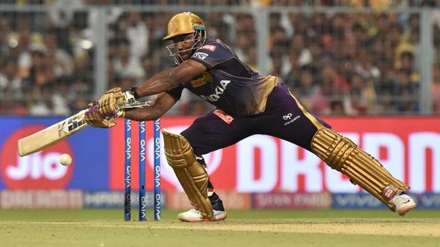 Kolkata: Kolkata Knight Riders (KKR) batsman Andre Russell plays a shot during the Indian Premier League 2019.(PTI)