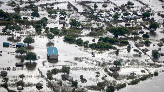 An aerial picture shows flooded area that has been isolated for about a month and half due to the heavy rain in Pibor Town, Boma state, Sudan. The governor of Boma State explained 76 people have died and over 400,000 people are displaced in the state. The Government of South Sudan declared a state of emergency in areas affected by the flood on October 27, 2019, and the United Nations and non-governmental organizations are responding to assessed needs, in support of the Government. (Peter Louis / AFP)