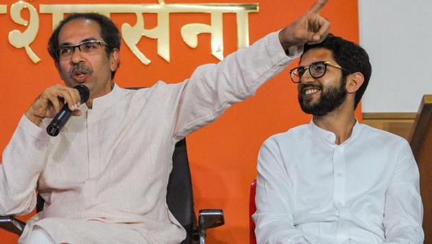 Shiv Sena Chief Uddhav Thackeray with Yuva Sena Chief Aaditya Thackeray addresses a press conference at Shiv Sena Bhavan at Dadar in Mumbai, Friday, Nov. 8, 2019. (PTI file photo) Shiv Sena Chief Uddhav Thackeray with Yuva Sena Chief Aaditya Thackeray addresses a press conference at Shiv Sena Bhavan at Dadar in Mumbai, Friday, Nov. 8, 2019. (PTI file photo)