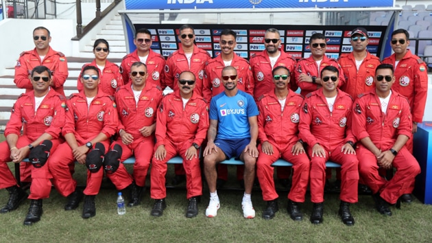 Shikhar Dhawan with the Suryakiran Aerobatic Team of the Indian Air Force in Nagpur.(BCCI)