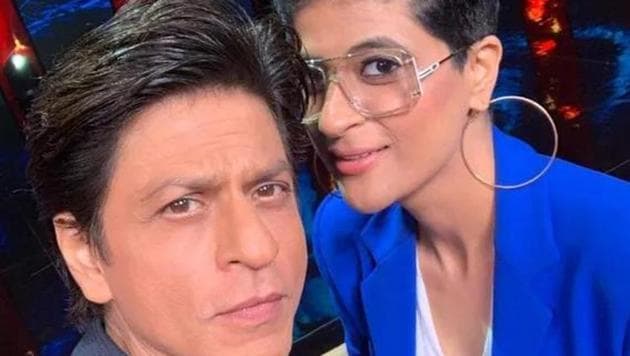 Shah Rukh Khan poses with Tahira Kashyap on sets of TED Talks.