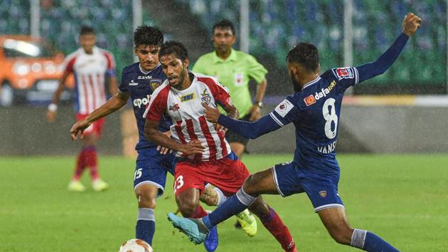 Players of Chennaiyin FC and ATK in action during Indian Super League (ISL) at Jawaharlal Nehru Stadium in Chennai. (PTI) Players of Chennaiyin FC and ATK in action during Indian Super League (ISL) at Jawaharlal Nehru Stadium in Chennai. (PTI)