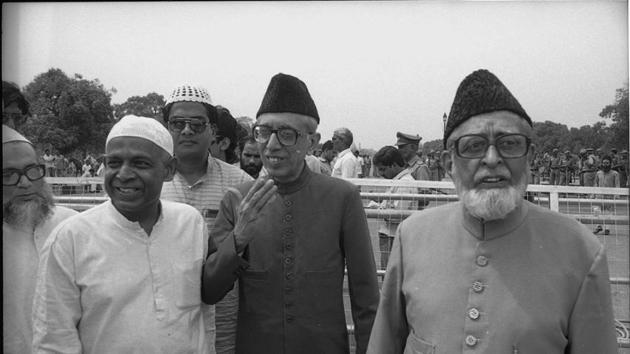 Muslims demonstrators at India Gate rallying for Babri Masjid on March 30, 1987. While the case took centre stage after the demolition in 1992, disputes over the ownership of the land date back to 18th century with the first incident of violence over the site recorded in 1853. The epic court dispute began when Mahant Raghubir Das, a Hindu priest, filed the first court case and sought permission to build a canopy on the Ramchabutra. (Virendra Prabhakar / HT Archive)
