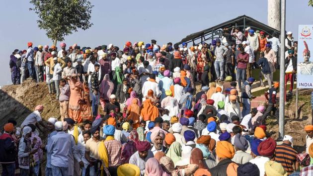 Sikh devotees during the inauguration ceremony in Kartarpur, near the Indian border. Giani Harpreet Singh of the Akal Takht led the 500-member Indian delegation that also includes former Prime Minister Manmohan Singh, Punjab Chief Minister Amarinder Singh, Union minister Harsimrat Kaur Badal, her husband and Shiromani Akali Dal chief Sukhbir Badal and several ministers, MPs and MLAs from Punjab. (Narinder Nanu / AFP) 