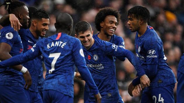 Chelsea's Christian Pulisic celebrates scoring their second goal with Willian and teammates. (Action Images via Reuters) Chelsea's Christian Pulisic celebrates scoring their second goal with Willian and teammates. (Action Images via Reuters)