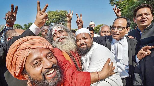People celebrate after the verdict.(PTI Photo)