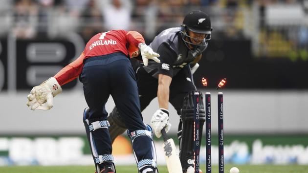 England keeper Sam Billings runs out New Zealand's Ross Taylor (AP) England keeper Sam Billings runs out New Zealand's Ross Taylor (AP)